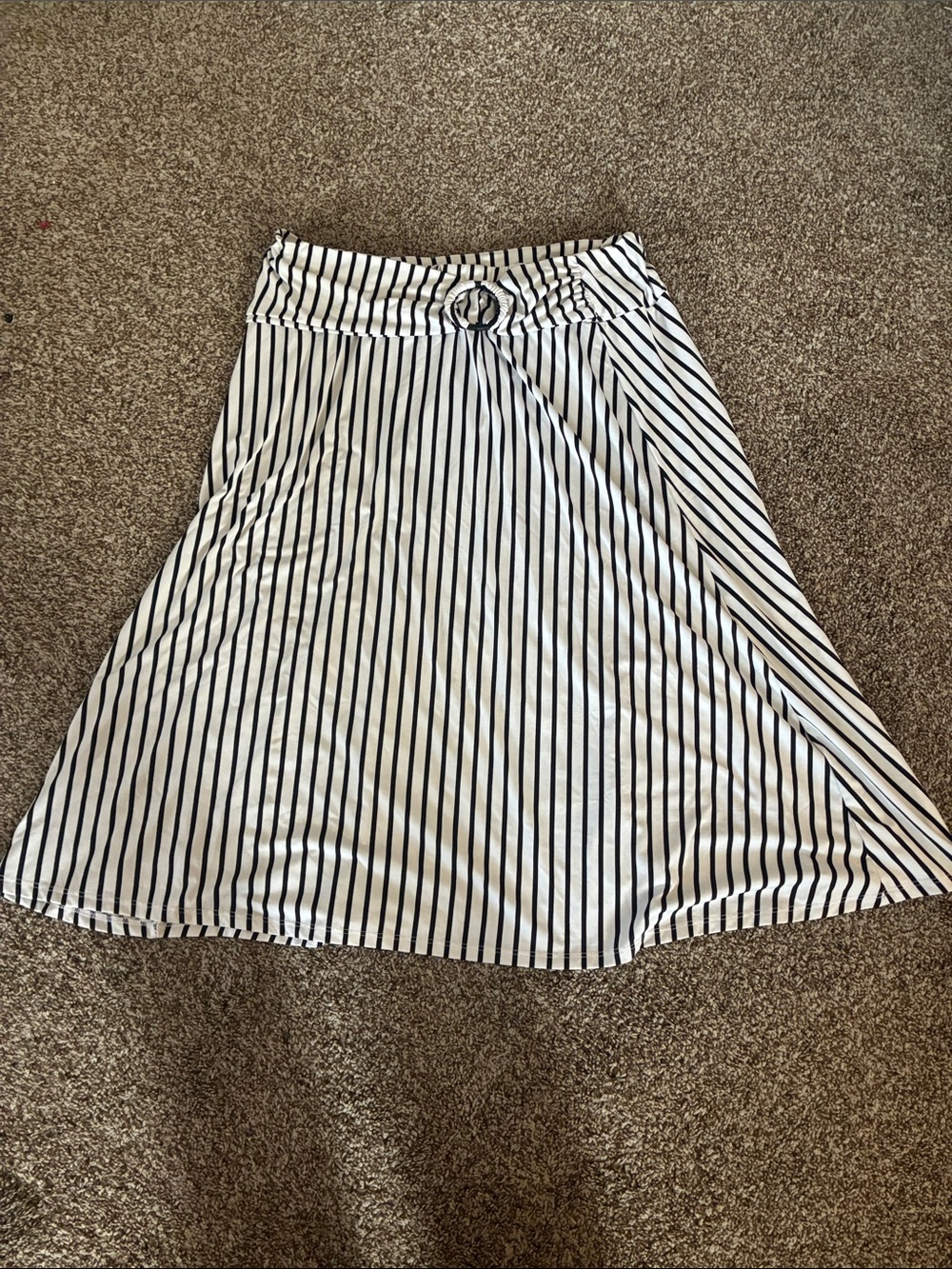 Robert Louis Black & White Striped A-Line Skirt with Buckle Waist